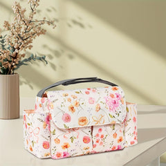 Floral Nylon Diaper Bag with Bottle Holder Multifunctional Stroller Organizer