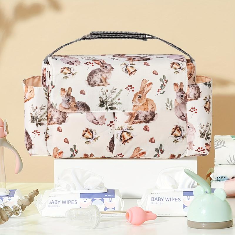Floral Nylon Diaper Bag with Bottle Holder Multifunctional Stroller Organizer