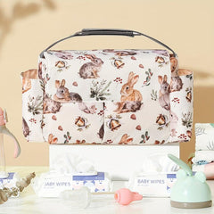 Floral Nylon Diaper Bag with Bottle Holder Multifunctional Stroller Organizer
