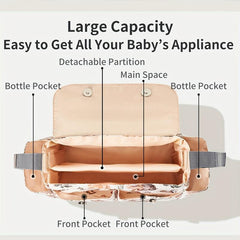 Floral Nylon Diaper Bag with Bottle Holder Multifunctional Stroller Organizer