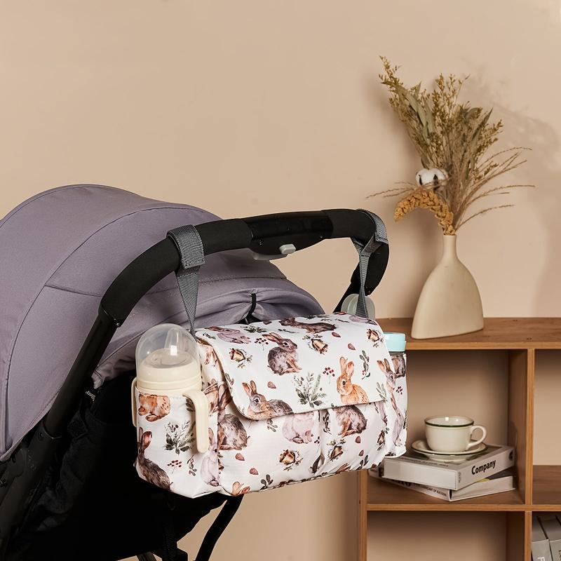 Floral Nylon Diaper Bag with Bottle Holder Multifunctional Stroller Organizer