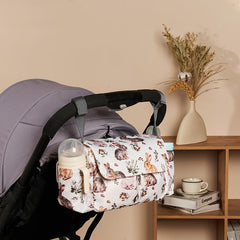 Floral Nylon Diaper Bag with Bottle Holder Multifunctional Stroller Organizer