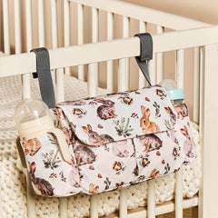 Floral Nylon Diaper Bag with Bottle Holder Multifunctional Stroller Organizer