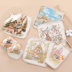 Set of 4 Assorted Cartoon Washcloths with 6 Layer Absorbent Squares