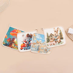 Set of 4 Assorted Cartoon Washcloths with 6 Layer Absorbent Squares