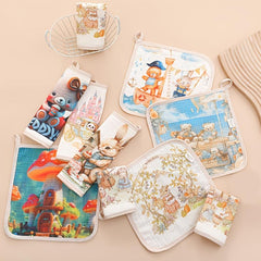 Set of 4 Assorted Cartoon Washcloths with 6 Layer Absorbent Squares