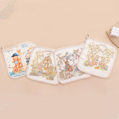 Set of 4 Assorted Cartoon Washcloths with 6 Layer Absorbent Squares