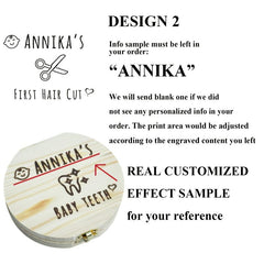 Personalized Baby Keepsake Box Natural Wood Annika & Bear Illustration