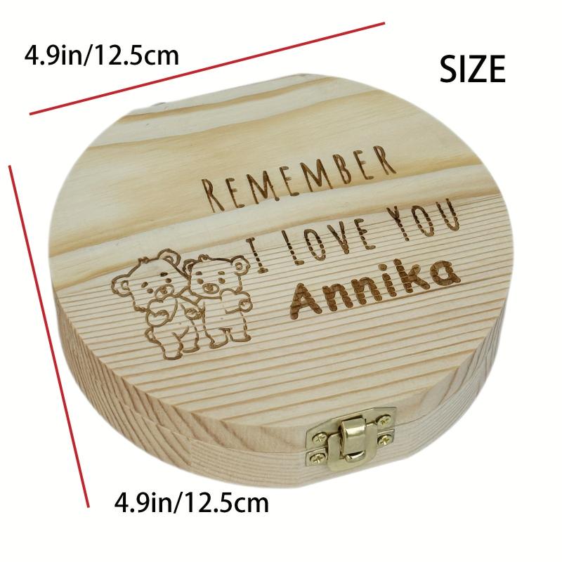 Personalized Baby Keepsake Box Natural Wood Annika & Bear Illustration