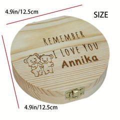 Personalized Baby Keepsake Box Natural Wood Annika & Bear Illustration