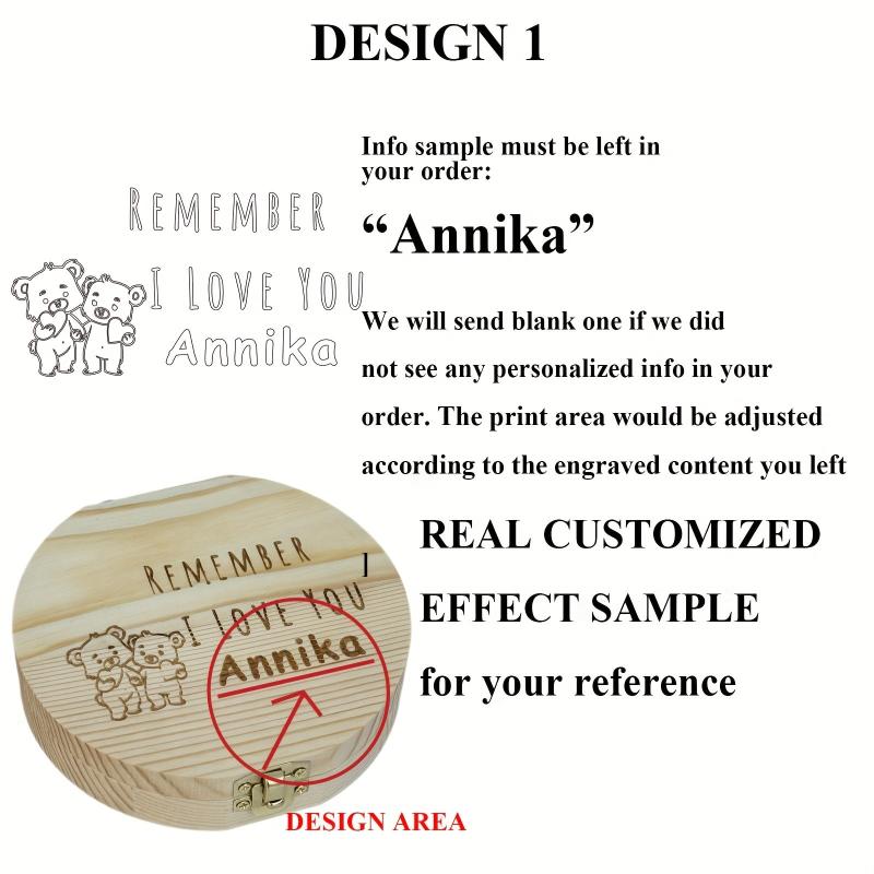 Personalized Baby Keepsake Box Natural Wood Annika & Bear Illustration