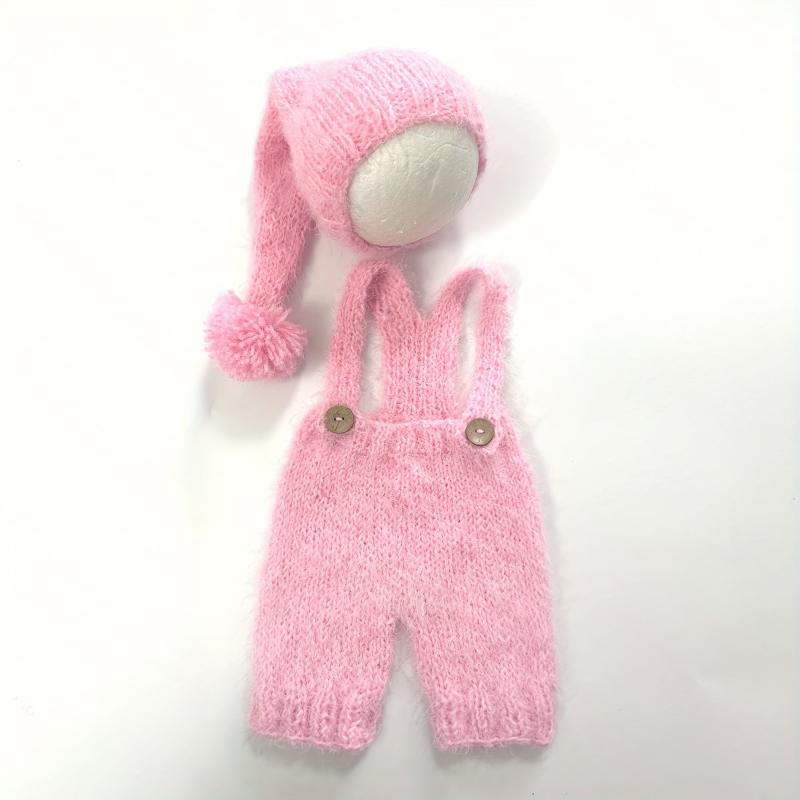 Wool Romper and Cap Mohair Overalls Set
