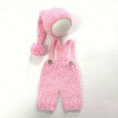 Wool Romper and Cap Mohair Overalls Set