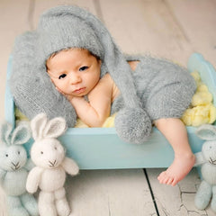Wool Romper and Cap Mohair Overalls Set