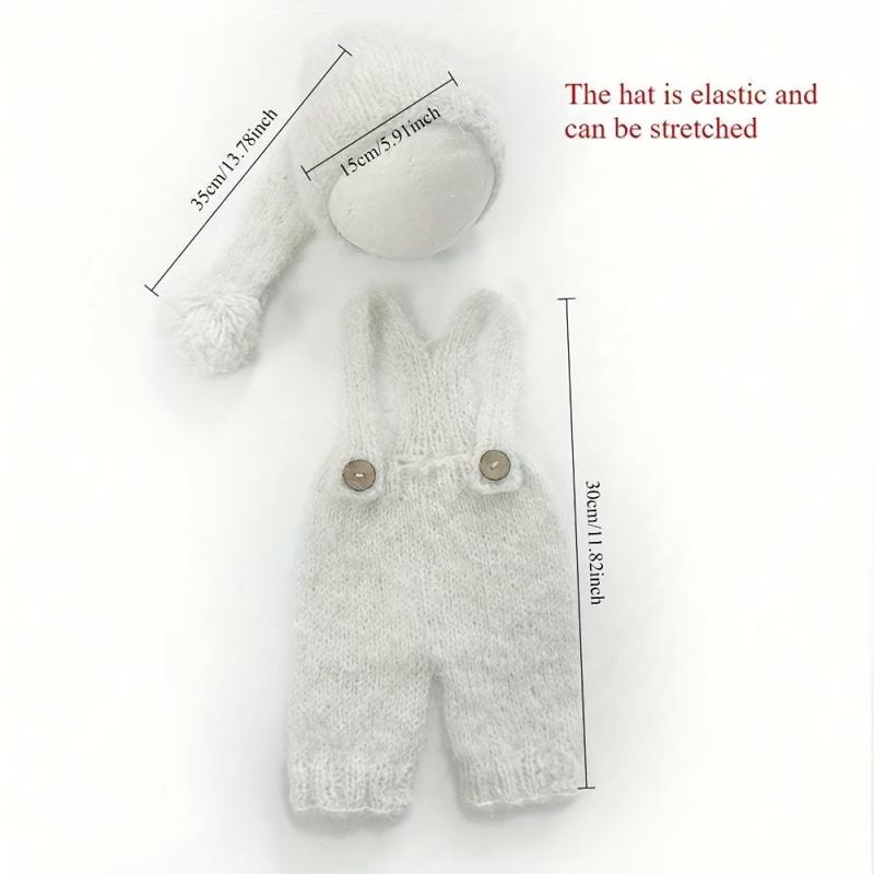 Wool Romper and Cap Mohair Overalls Set