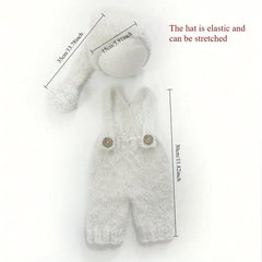 Wool Romper and Cap Mohair Overalls Set
