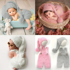 Wool Romper and Cap Mohair Overalls Set