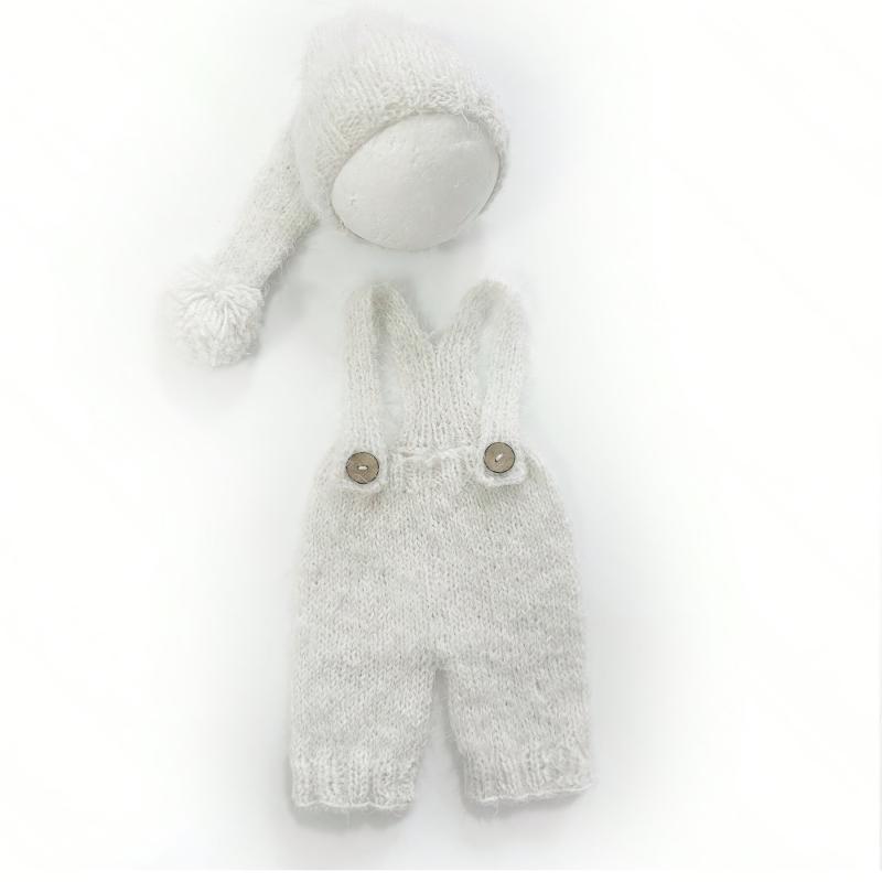 Wool Romper and Cap Mohair Overalls Set