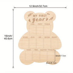 Bear Shaped Wooden 12 Month Keepsake Board for Baby's First Year Photos