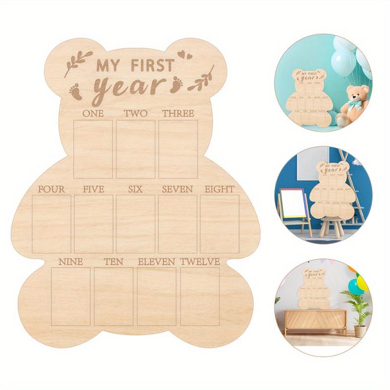 Bear Shaped Wooden 12 Month Keepsake Board for Baby's First Year Photos