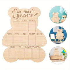 Bear Shaped Wooden 12 Month Keepsake Board for Baby's First Year Photos