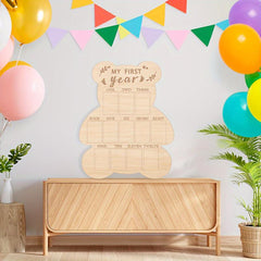 Bear Shaped Wooden 12 Month Keepsake Board for Baby's First Year Photos
