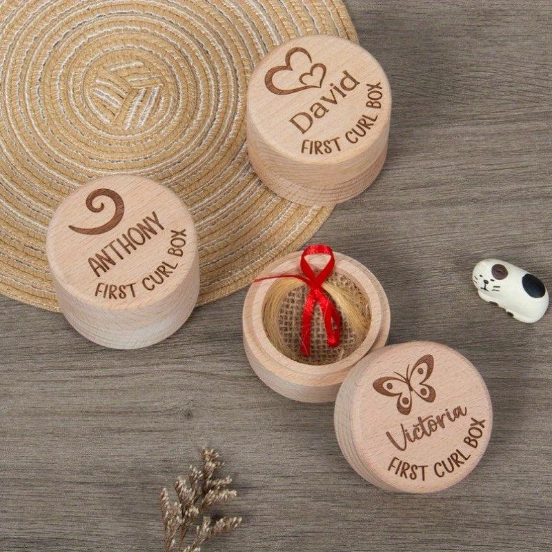 Personalized Wooden First Haircut Holder with First Curl Box - Ideal Kids Gift