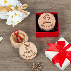Personalized Wooden First Haircut Holder with First Curl Box - Ideal Kids Gift