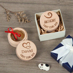 Personalized Wooden First Haircut Holder with First Curl Box - Ideal Kids Gift