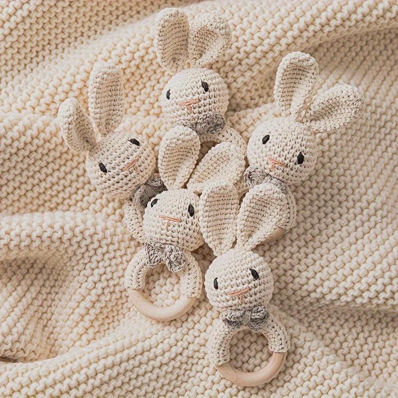 Rabbit Knitted Rattle Crochet Grab Toy Christmas Gift