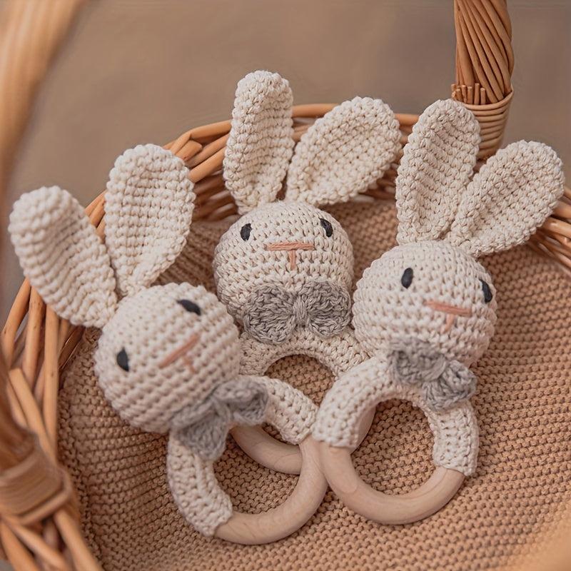 Rabbit Knitted Rattle Crochet Grab Toy Christmas Gift