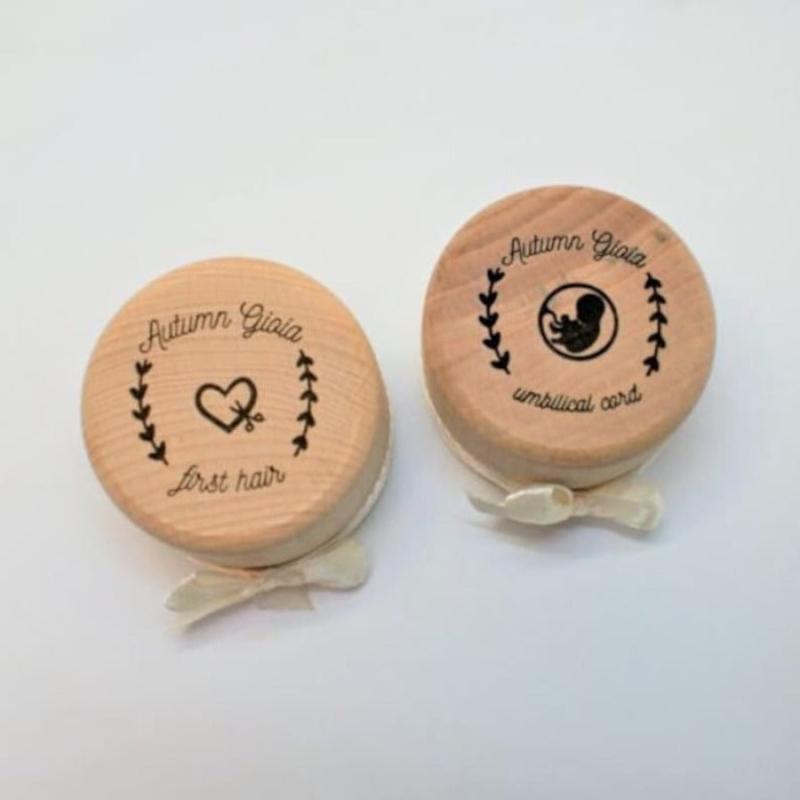 Personalized Engraved Wooden Box for Baby's First Hair and Umbilical Cord