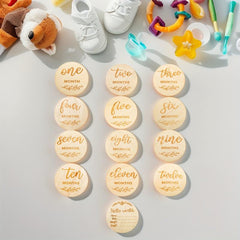 12pcs Wooden Youngsters Monthly Milestone Photo Announcement Cards