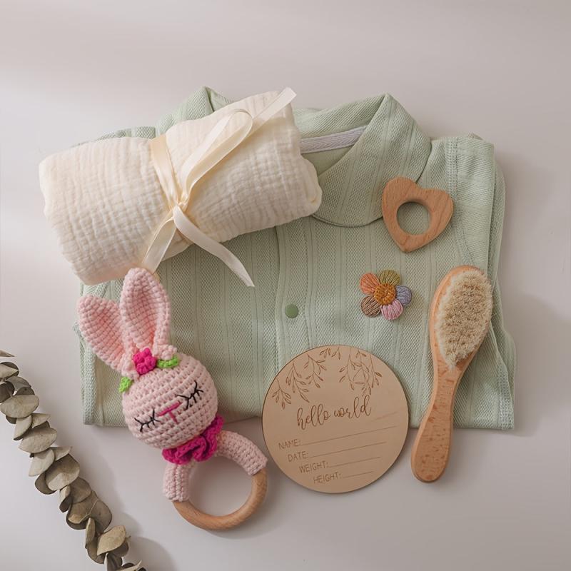 Rabbit Catch Toy Knitted Rattle with Soft Towel & Goat Hair Brush