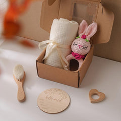 Rabbit Catch Toy Knitted Rattle with Soft Towel & Goat Hair Brush