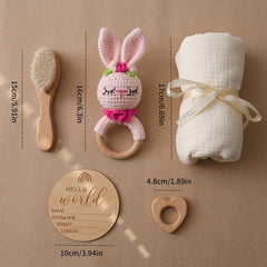 Rabbit Catch Toy Knitted Rattle with Soft Towel & Goat Hair Brush