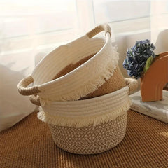 Bohemian Tassel Woven Storage Baskets - Round Jute Organizer