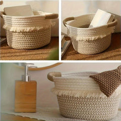 Bohemian Tassel Woven Storage Baskets - Round Jute Organizer