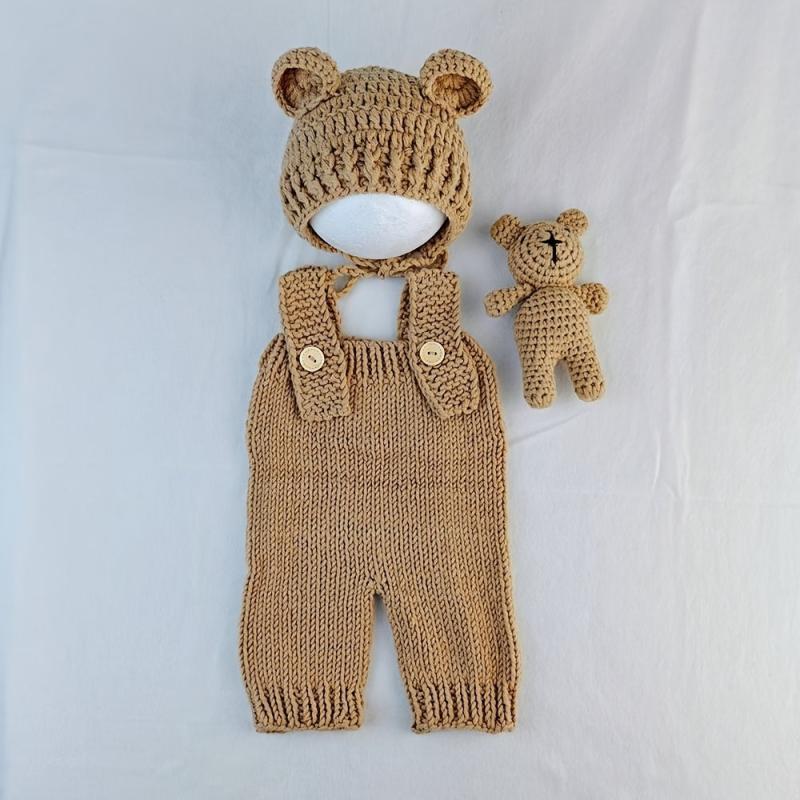 3pcs Hand Woven Bear & Bunny Newborn Photography Outfit Set