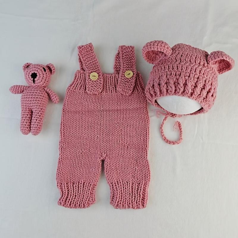 3pcs Hand Woven Bear & Bunny Newborn Photography Outfit Set