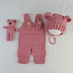 3pcs Hand Woven Bear & Bunny Newborn Photography Outfit Set