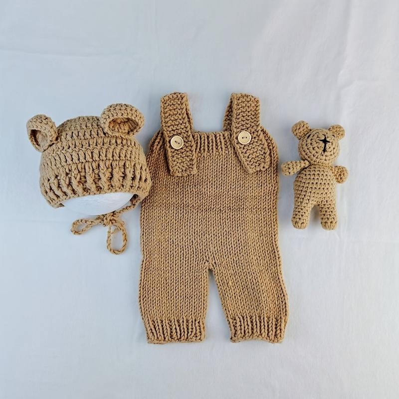 3pcs Hand Woven Bear & Bunny Newborn Photography Outfit Set