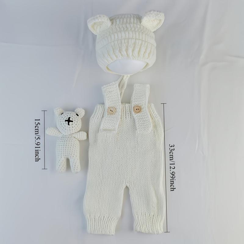 3pcs Hand Woven Bear & Bunny Newborn Photography Outfit Set