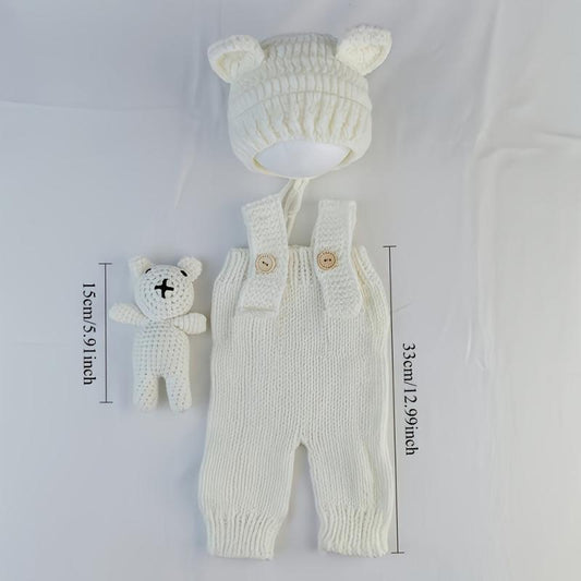 3pcs Hand Woven Bear & Bunny Newborn Photography Outfit Set