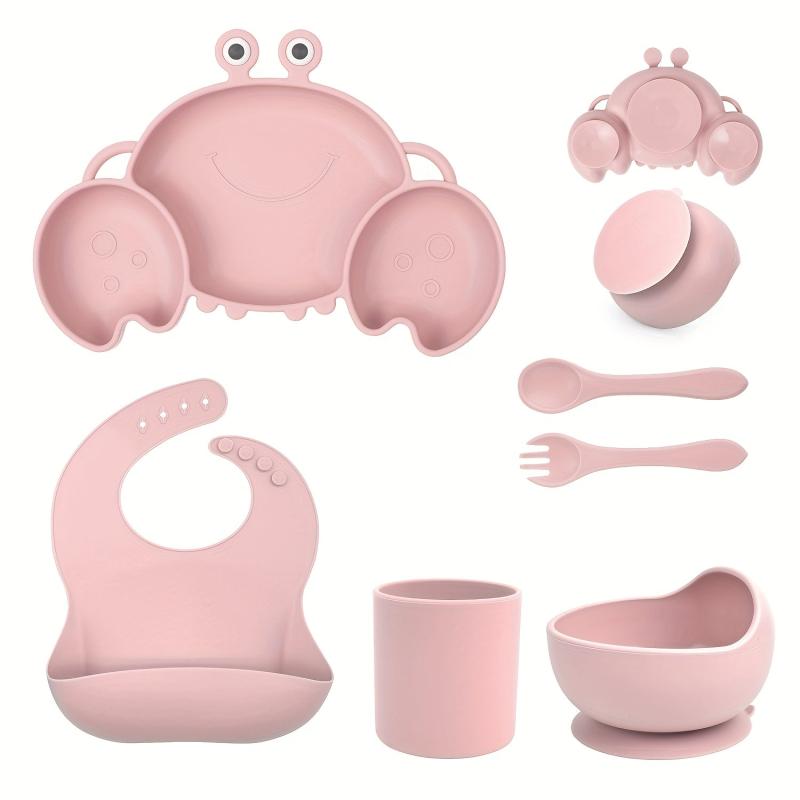 6pcs Baby Silicone Feeding Set Non-Slip Suction Cups Spoons Forks