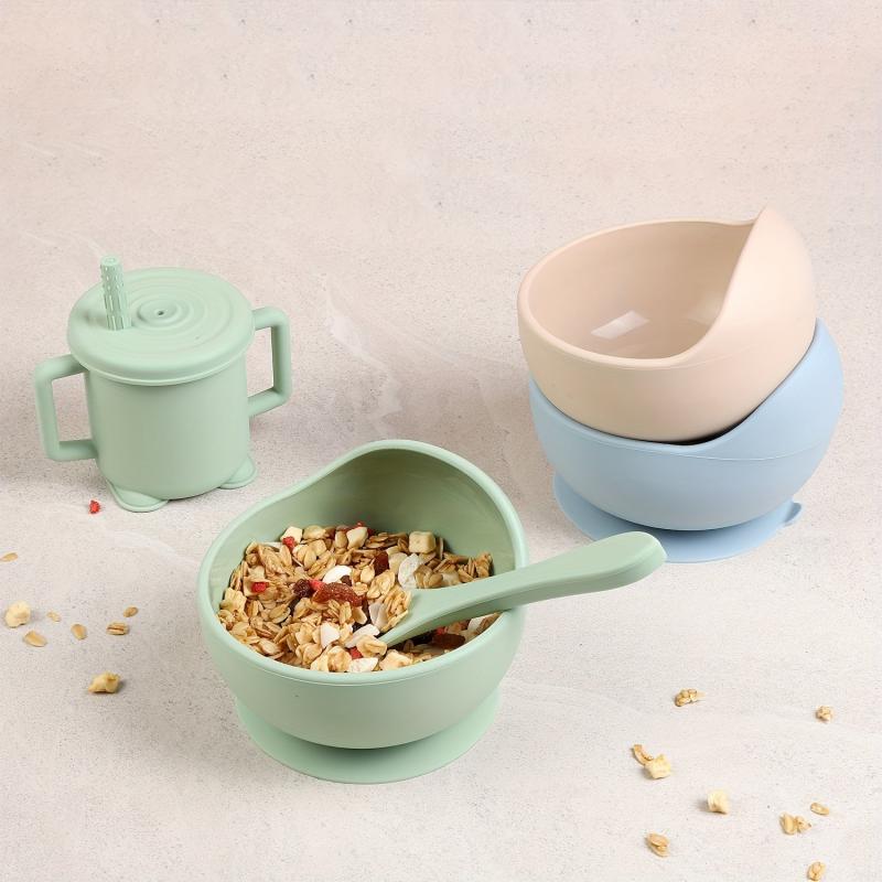 6pcs Baby Silicone Feeding Set Non-Slip Suction Cups Spoons Forks