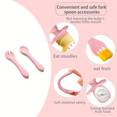 6pcs Baby Silicone Feeding Set Non-Slip Suction Cups Spoons Forks