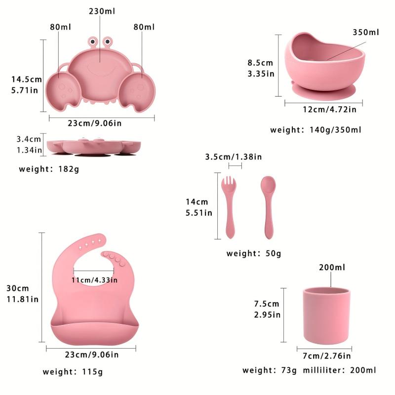 6pcs Baby Silicone Feeding Set Non-Slip Suction Cups Spoons Forks