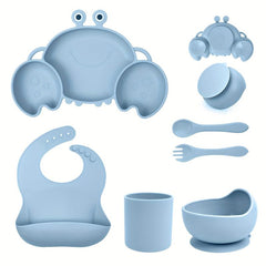 6pcs Baby Silicone Feeding Set Non-Slip Suction Cups Spoons Forks