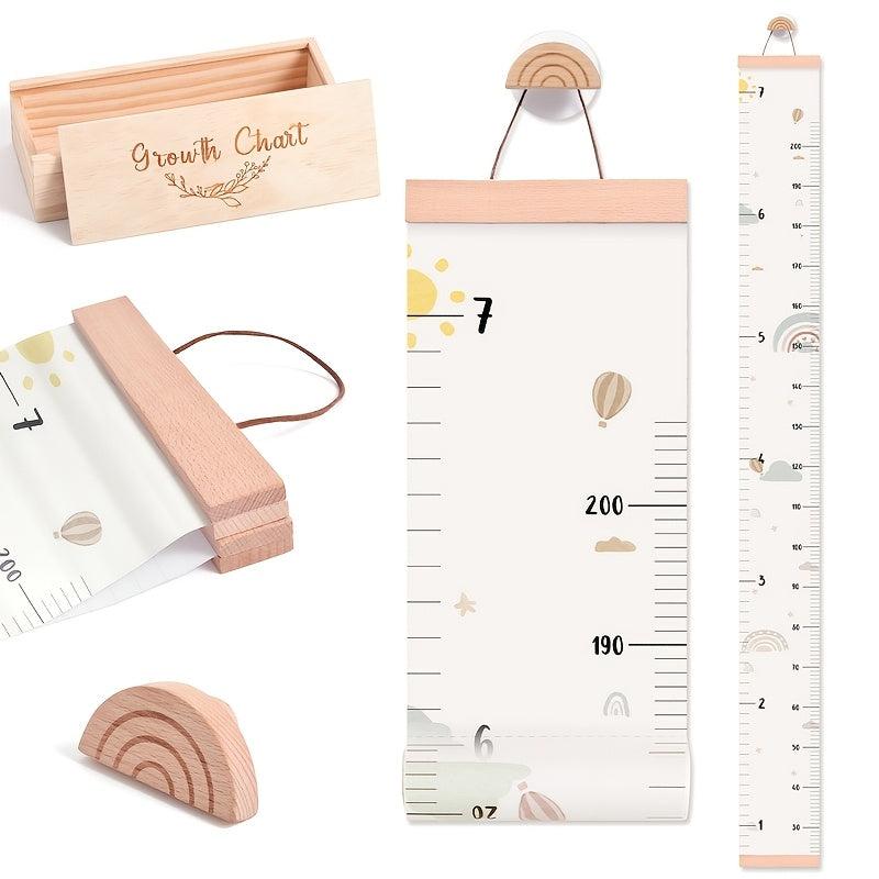 Wooden Growth Chart Ruler with Bird Clips for Youngsters' Room Wall Decor